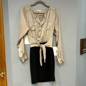 Rebecca‎ Taylor Hidden Agenda Dress champagne black size 6
